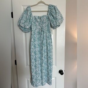 NWT Hyacinth House Teal Floral Lace Up Lila Midi Dress